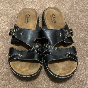 Clarks Black and Tan Slide Sandals